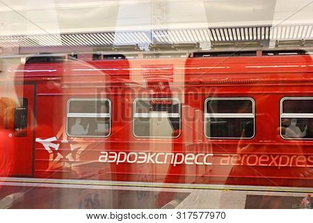 Moscow, Russia - June 04, 2013: Aeroexpress Connects Vnukovo Airport To Kievsky Station. View Throug