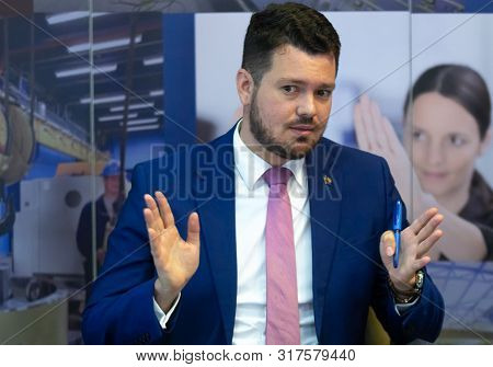 Bucharest, Romania - August 14, 2019: Cosmin Ghita, Director Of State-owned Company Nuclearelectrica