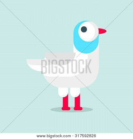 Flat Style Bird Seagull Isolated On Background. Vector Illustration Of Bird Cartoon Gull For Your Jo