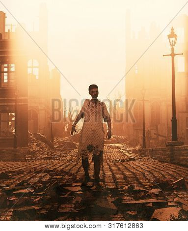 Zombie In Battleground After An Outbreak,3d Illustration For Book Cover