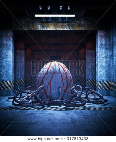 Horror Is Born,an Egg Of Creatures In Restricted Area,3d Illustration