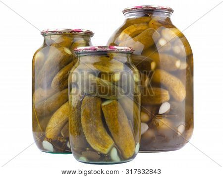 Gherkins Logo On A White Isolated Background,cans Of Pickled Cucumbers Close-up