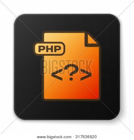 Orange Glowing Neon Php File Document. Download Php Button Icon Isolated On White Background. Php Fi