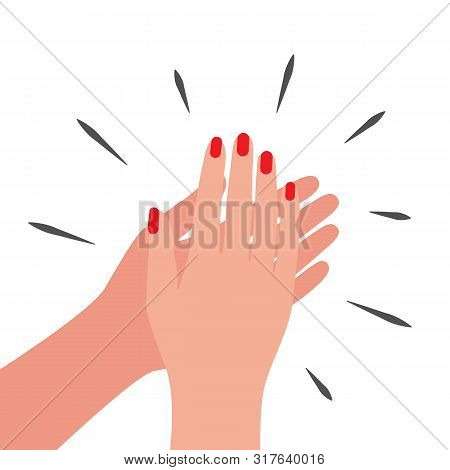 Woman Applause For Appreciation, Flat Style. Hands Claping, Cheer Expression. Vector Illustration