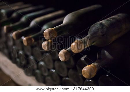 Enoteca. Wine Collection In A Wine Cellar. Dottles Closeup