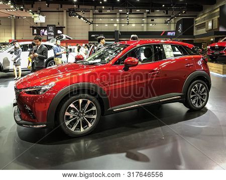 Bangkok Thailand 17 Aug 2019:  Mazda Cx-3 Red Color Model 2019 In Big Motor Sale Exhibitions In Bang