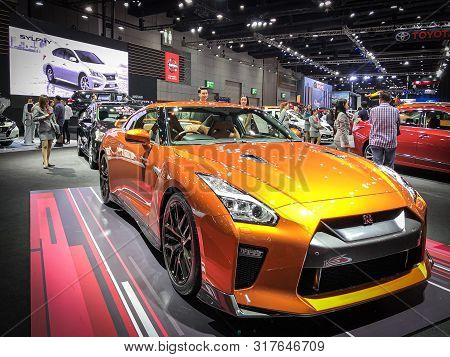 Bangkok Thailand 17 Aug 2019:  Nissan Gtr Orange Color Model 2019 In Big Motor Sale Exhibitions In B