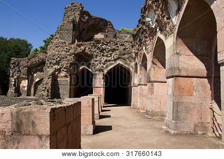 View Of Wrecked Stone Structure In The Vicinity Of Hindola Mahal Or Swinging Palace At Mandu In Madh