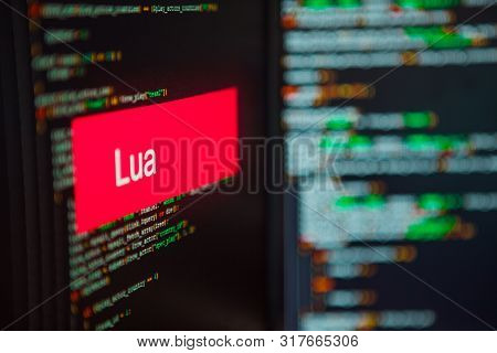 Programming Language, Lua Inscription On The Background Of Computer Code. Modern Digital Technologie