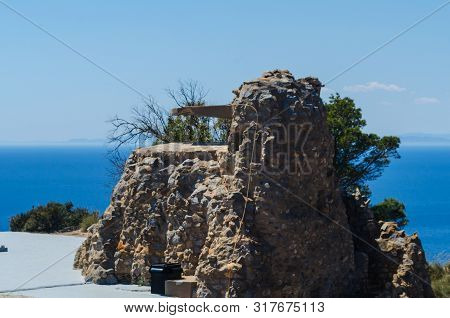 Battery Castillitos, Spain - April 13, 2019 Abandoned Military Constructions Located In The Hills Ne