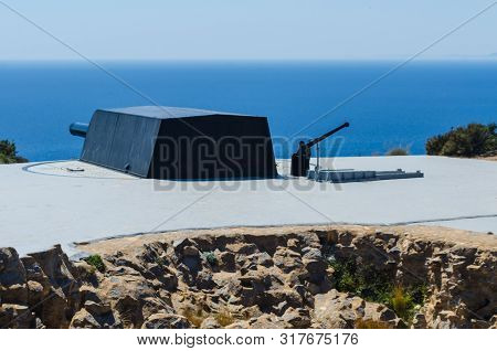 Battery Castillitos, Spain - April 13, 2019 Abandoned Military Constructions Located In The Hills Ne