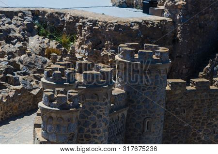 Battery Castillitos, Spain - April 13, 2019 Abandoned Military Constructions Located In The Hills Ne