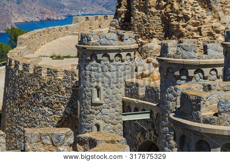 Battery Castillitos, Spain - April 13, 2019 Abandoned Military Constructions Located In The Hills Ne