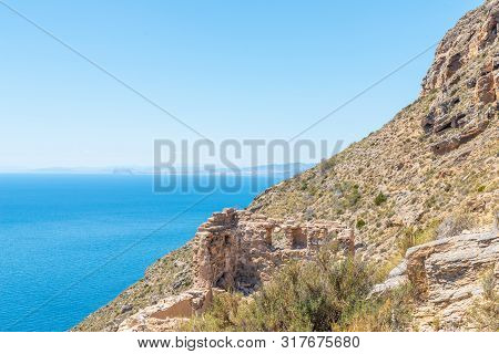 Battery Castillitos, Spain - April 13, 2019 Abandoned Military Constructions Located In The Hills Ne