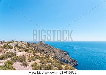 Battery Castillitos, Spain - April 13, 2019 Abandoned Military Constructions Located In The Hills Ne