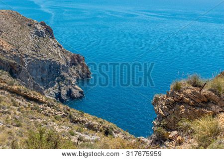 Battery Castillitos, Spain - April 13, 2019 Abandoned Military Constructions Located In The Hills Ne