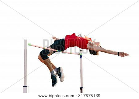 Men High Jumper High Jump Isolated On White Background