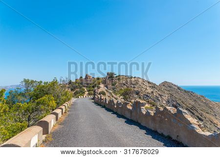 Battery Castillitos, Spain - April 13, 2019 Abandoned Military Constructions Located In The Hills Ne