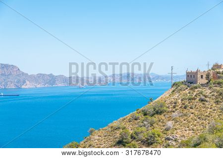 Battery Castillitos, Spain - April 13, 2019 Abandoned Military Constructions Located In The Hills Ne