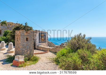 Battery Castillitos, Spain - April 13, 2019 Abandoned Military Constructions Located In The Hills Ne
