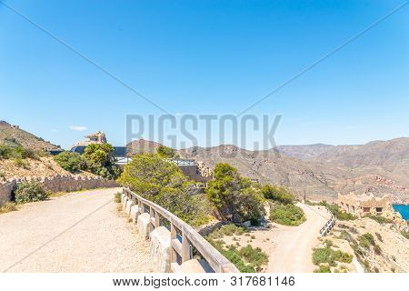 Battery Castillitos, Spain - April 13, 2019 Abandoned Military Constructions Located In The Hills Ne