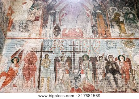 Timotesubani, Georgia-may,04 2019: Interior Church Assumption Blessed Virgin Mary In Timotesubani Ma