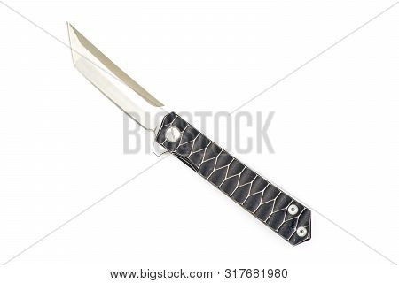 Tanto Knife Isolated On White Background. Pocket Knife Tanto Japanese Style. Clipping Path