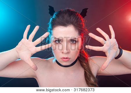 Halloween, Holidays And Carnival Concept - Vamp Woman In Gothic Style.