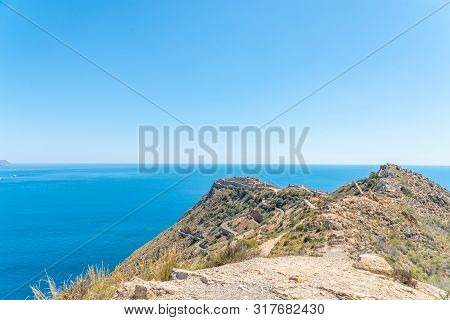 Battery Castillitos, Spain - April 13, 2019 Abandoned Military Constructions Located In The Hills Ne