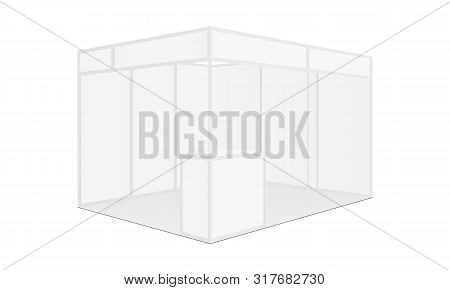 Exhibition Stall Mockup With Table - Side View. Vector Illustration