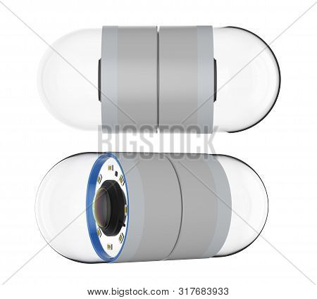 3d Rendering Set Of Capsule Endoscopy Isolated On White