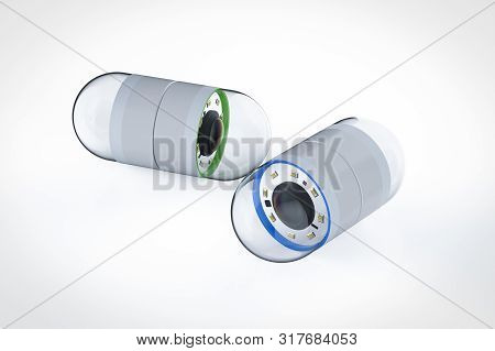 3d Rendering Set Of Capsule Endoscopy On White Background
