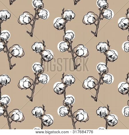 Cotton Flowers Seamless Pattern For Wrapping Paper Or Fabric.