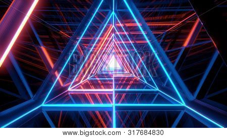 Abstract Glowing Blue Orange Triangle Wireframe Background Walpaper 3d Rendering