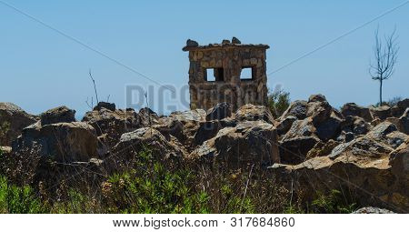 Battery Castillitos, Spain - April 13, 2019 Abandoned Military Constructions Located In The Hills Ne