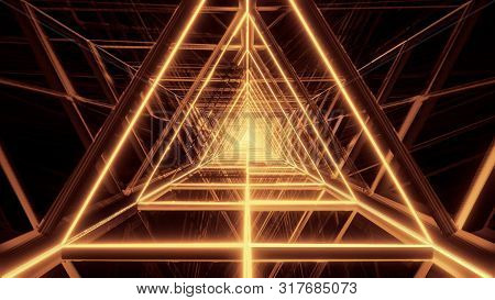 Abstract Glowin Golden Triangle Wireframe Background Walpaper 3d Rendering