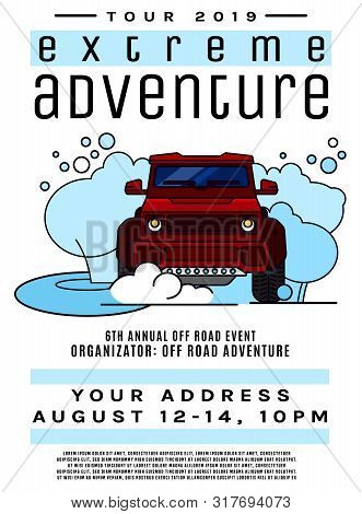 Motorsport Event Poster. Extreme Off-road Adventure. Truck Competition Flyer. Vertical Vector Illust