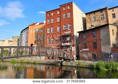 Bydgoszcz Poland - August 15, 2019: Historic City Center On The Mill (mlynska) Island With The Old B