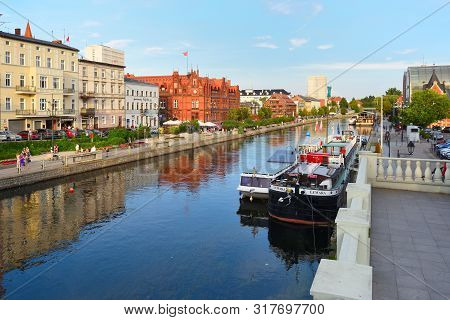 Bydgoszcz Poland - August 15, 2019: Bydgoszcz City Center With The Old Buildings Along The Brda Rive