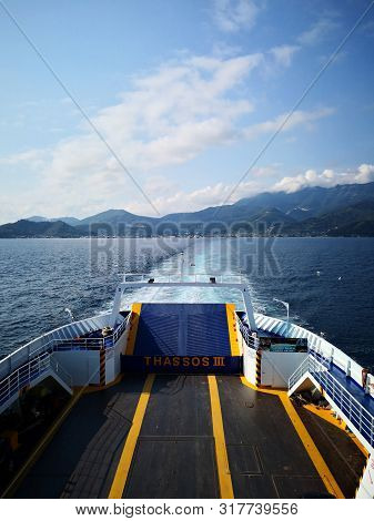 Thasos, Greece - July 17, 2019 : View From The Thasos Ii Ferryboat