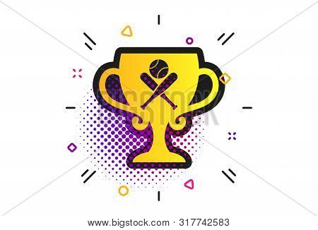 Baseball Bats And Ball Sign Icon. Halftone Dots Pattern. Sport Hit Equipment Symbol. Winner Award Cu