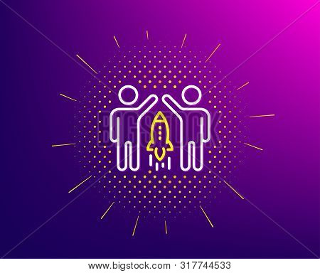 Partnership Line Icon. Halftone Pattern. Business Management Sign. Launch Startup Project Symbol. Gr