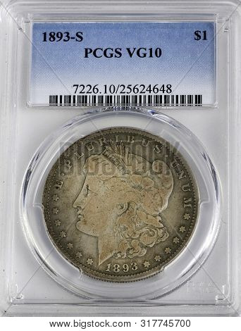 Dallas,texas  Aug,14,2019-  Rare Graded 1893 S Morgan Silver Dollar With A Value Of Around 4000 Doll