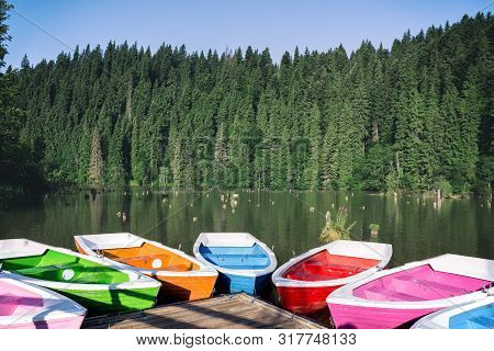 Bright Boats On A Mountain Lake