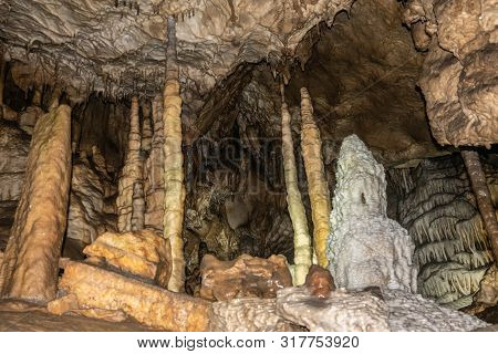 Han-sur-lesse, Belgium - June 25, 2019: Grottes-de-han 8 Of 36. Subterranean Pictures Of Stalagmites