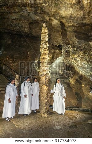 Han-sur-lesse, Belgium - June 25, 2019: Grottes-de-han 12 Of 36. Subterranean Pictures Of Stalagmite