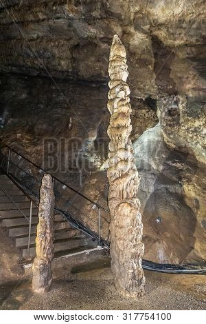 Han-sur-lesse, Belgium - June 25, 2019: Grottes-de-han 13 Of 36. Subterranean Pictures Of Stalagmite