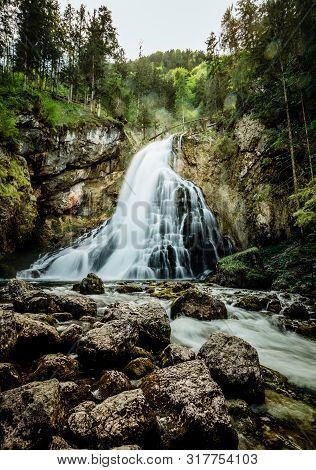 Gollinger Waterfall In Golling An Der Salzach Near Salzburg, Austria.