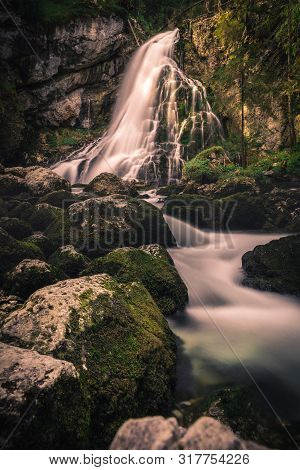 Gollinger Waterfall In Golling An Der Salzach Near Salzburg, Austria.