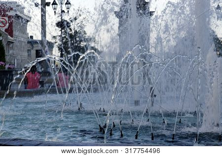 White Foam Of Fountain In Sky Background